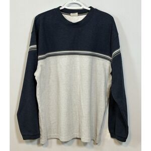 XG Mens Long Sleeve Thermal Knit Colorblock Striped Shirt Blue Size‎ XL